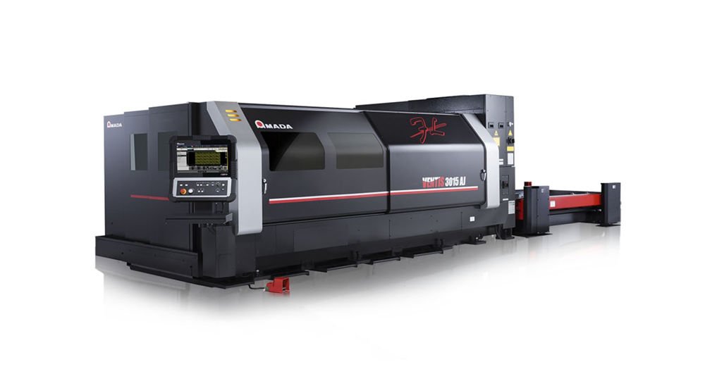An Amada laser cutter, a sleek and modern machine designed for industrial precision cutting