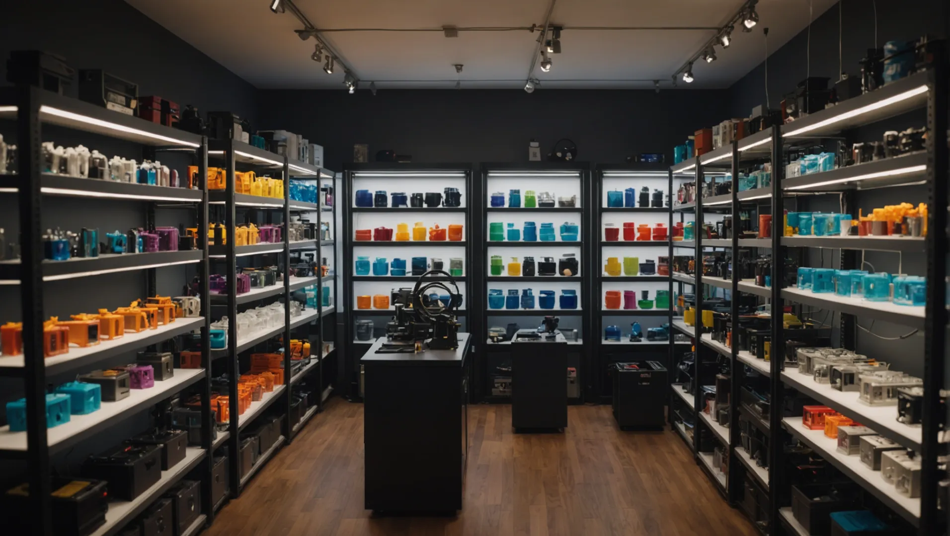 A small 3D printing business setup with multiple 3D printers in action.