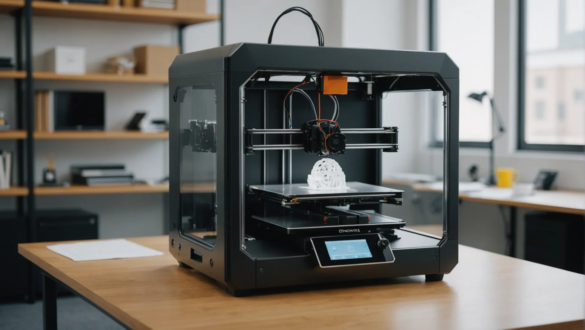 3D printer creating a prototype on a desk