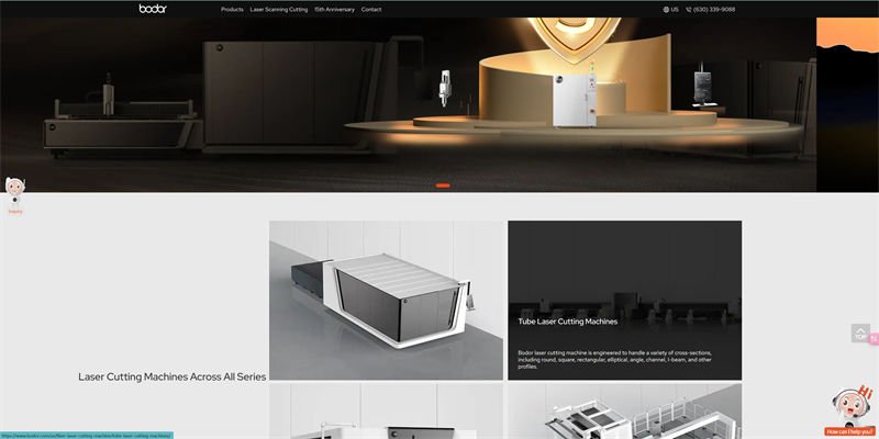 Bodor Laser website showcasing a variety of their laser cutting machines.