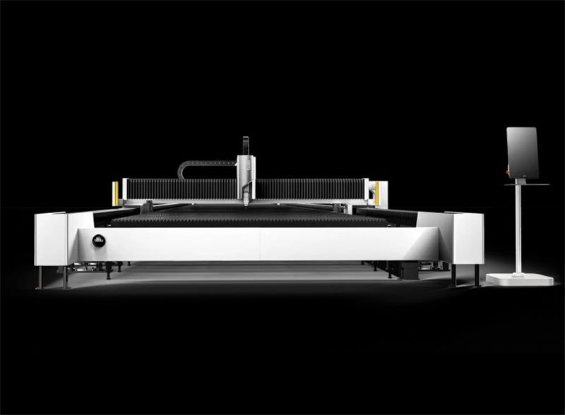 A Bodor fiber laser cutting machine with a sleek, modern design on a black background