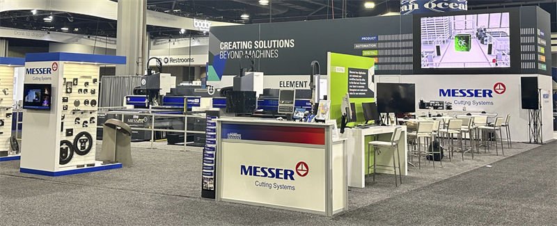 Messer Cutting Systems exhibition booth showcasing cutting solutions and advanced machinery at a trade show