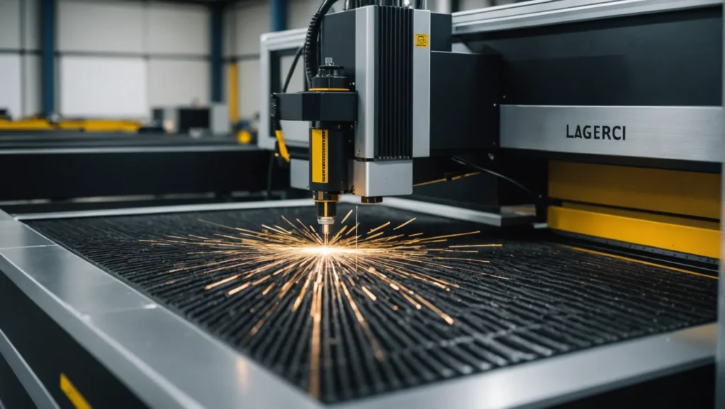 A CO2 laser cutter in action with technology enhancements