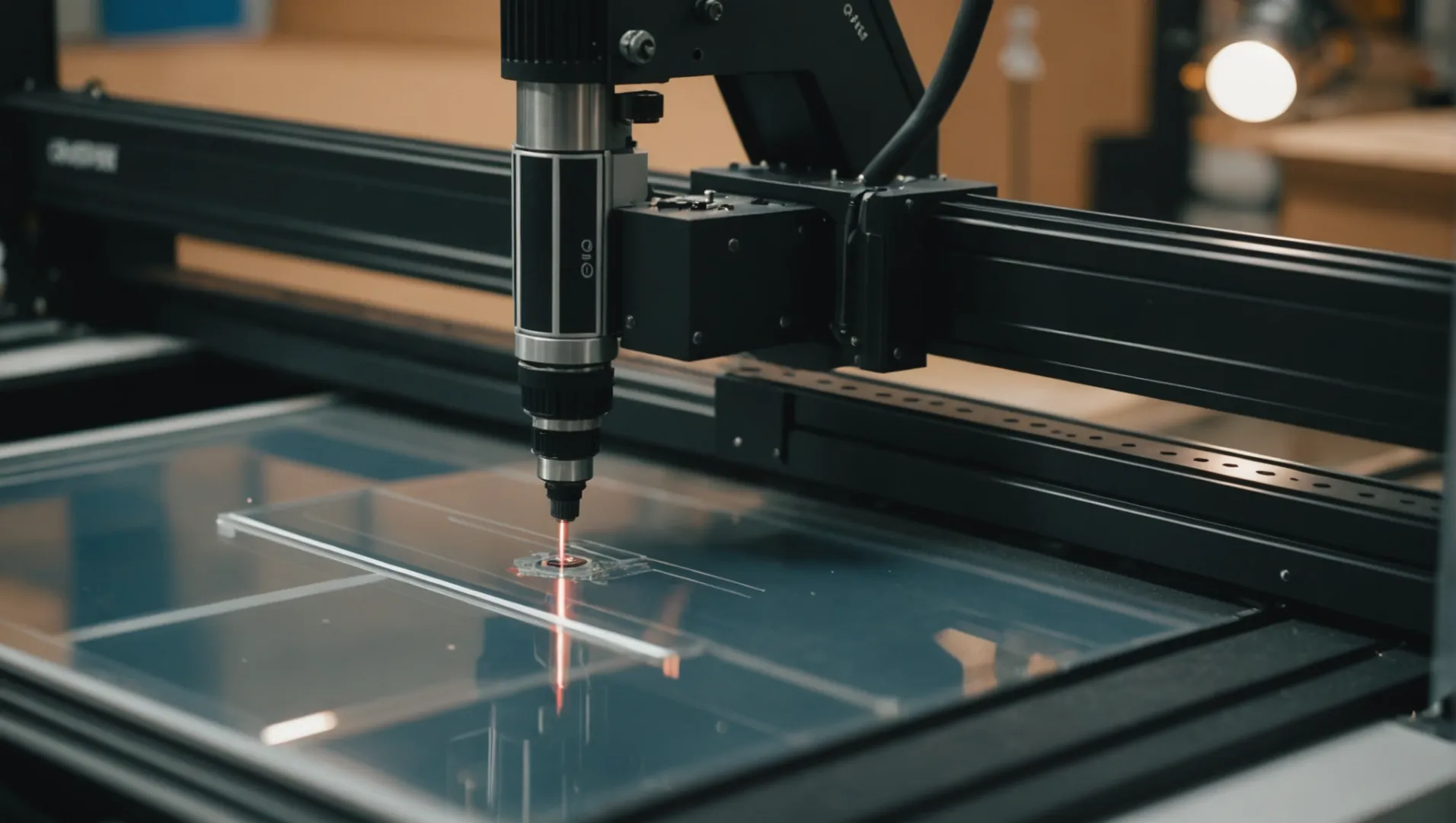 Close-up of a person cutting acrylic with a laser cutter