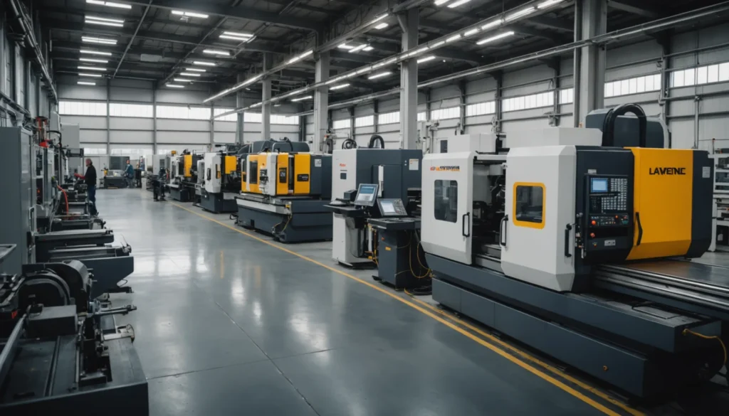 Various CNC machines in a modern factory setting