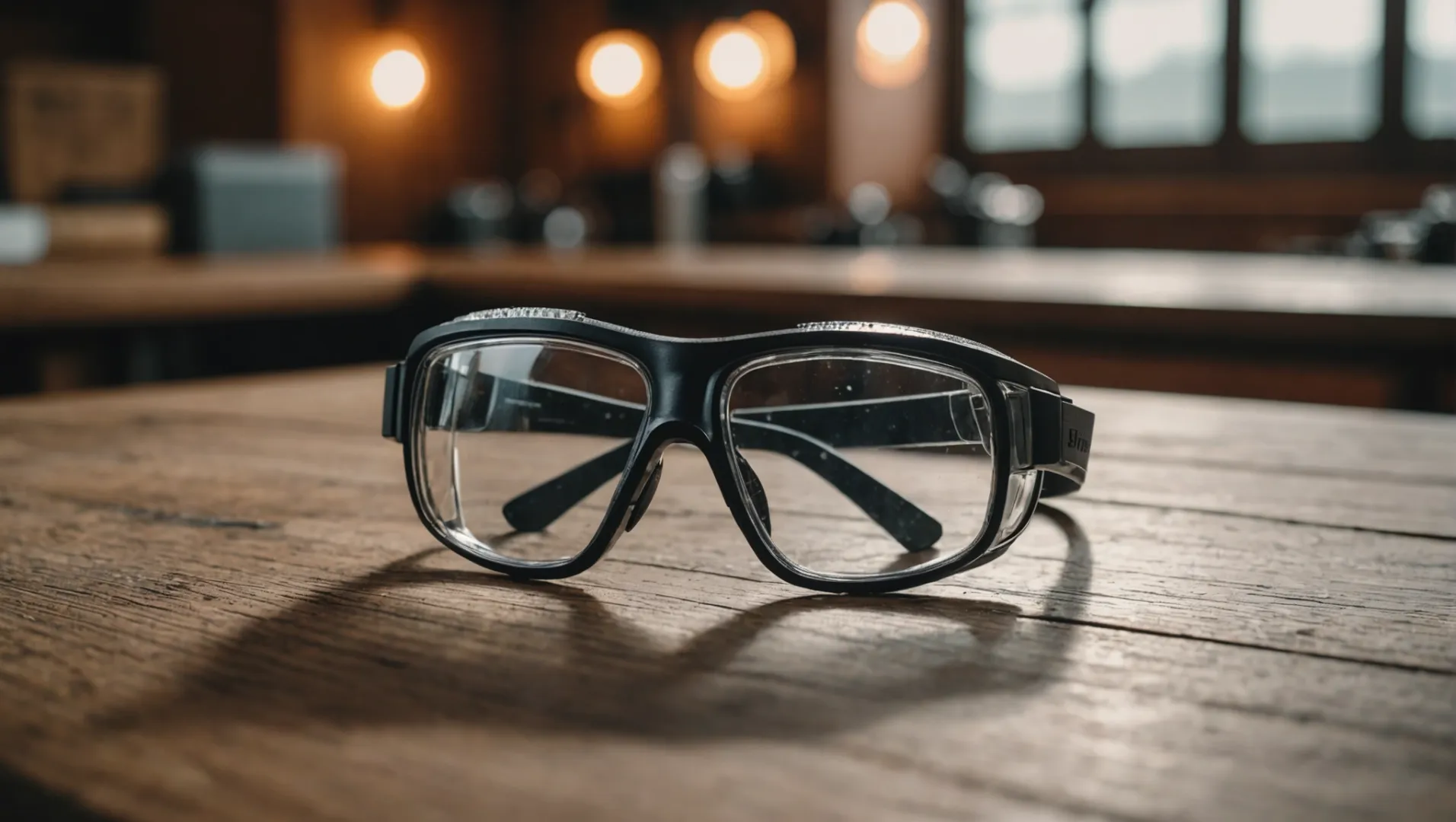 Various types of protective eyewear displayed on a table