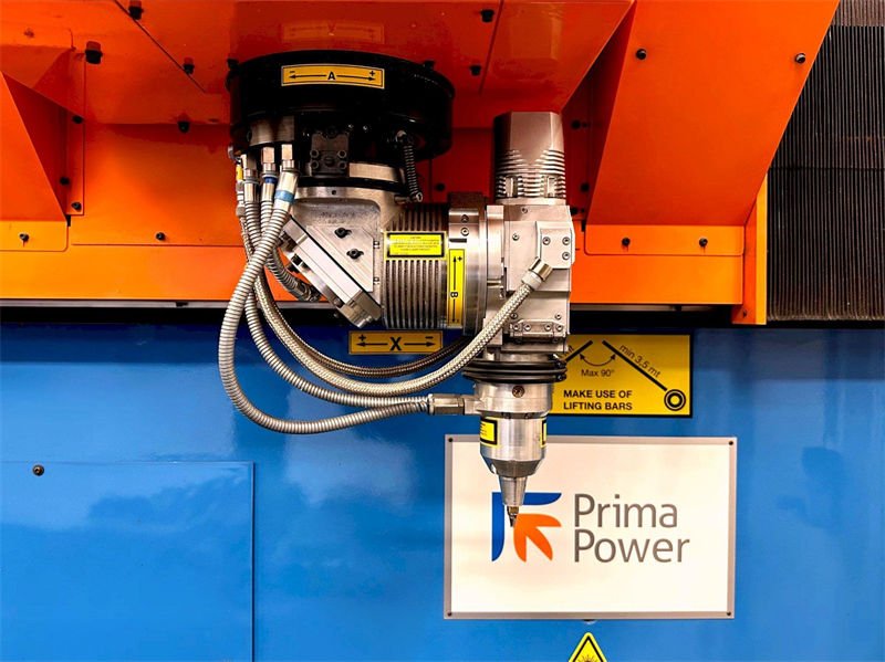Close-up of a Prima Power fiber laser cutting machine head