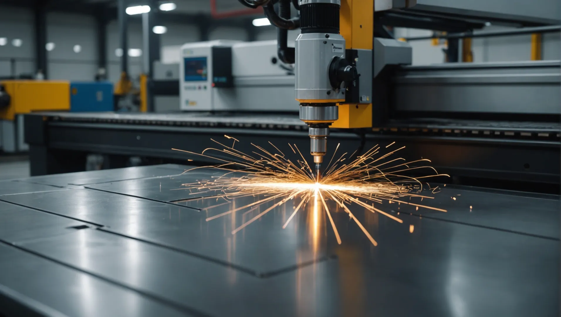 Fiber laser cutting machine in operation showing cutting process