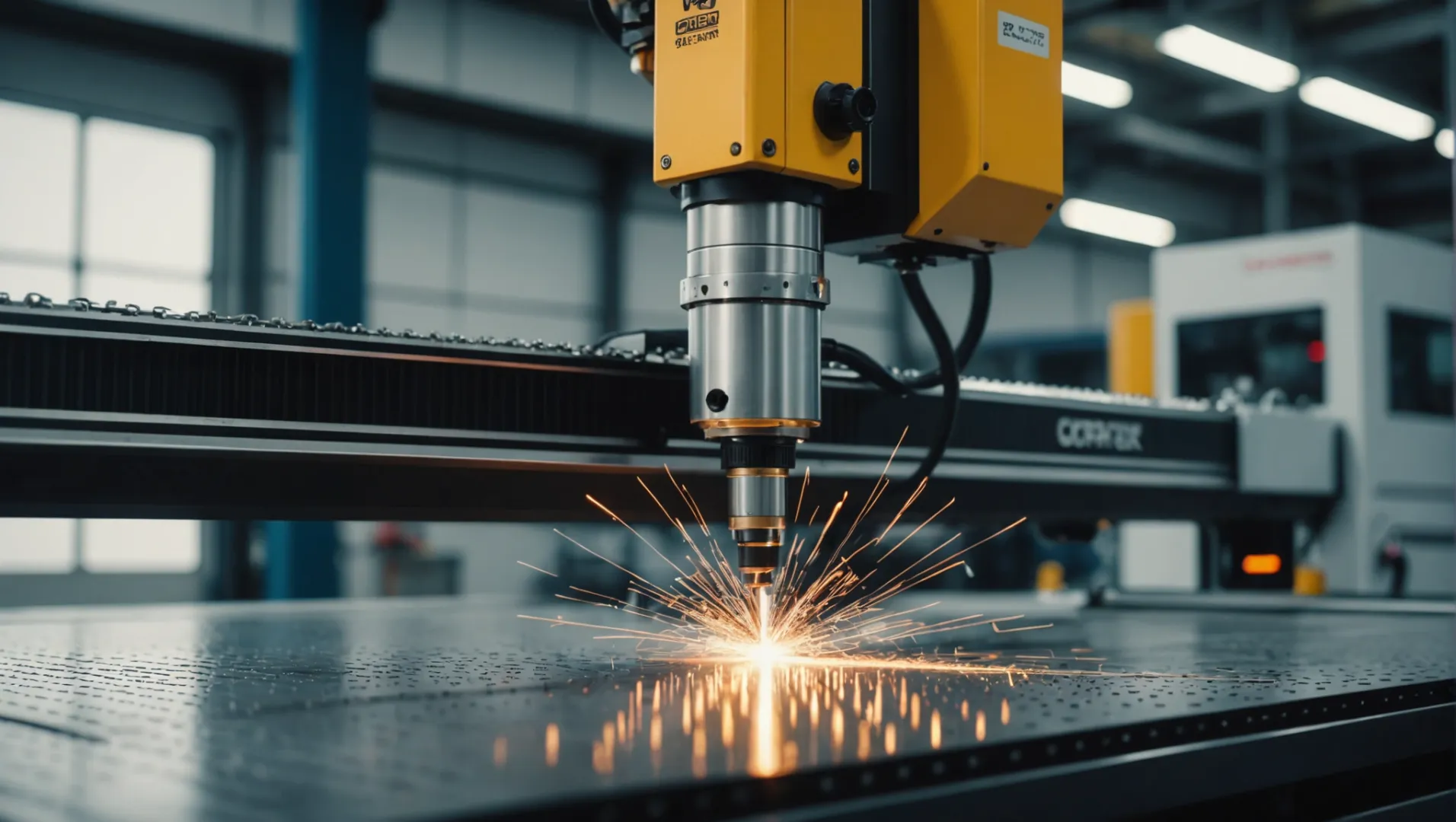 A fiber laser cutting machine cutting a metal sheet with precision.