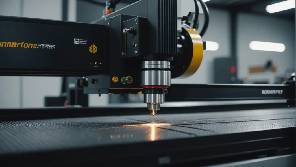 A detailed view of a laser cutting machine's components