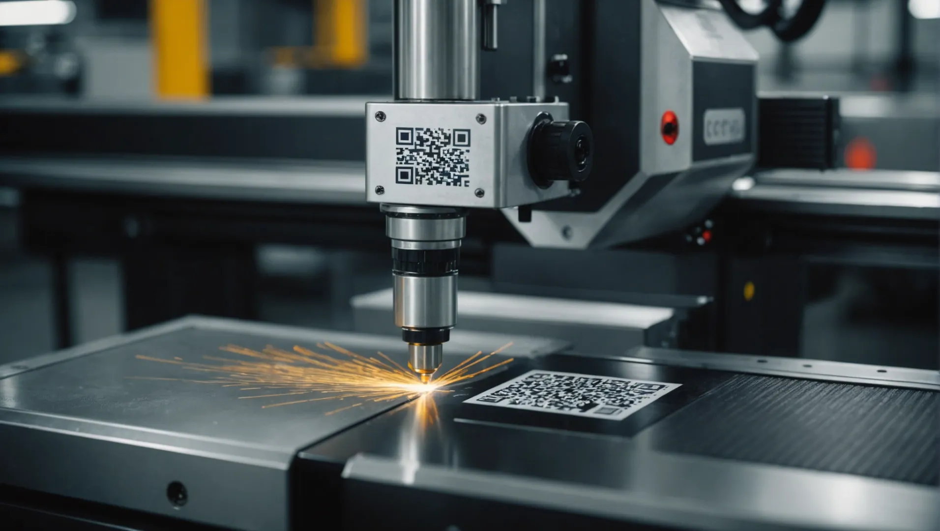 Laser marking machine working on a metal gear