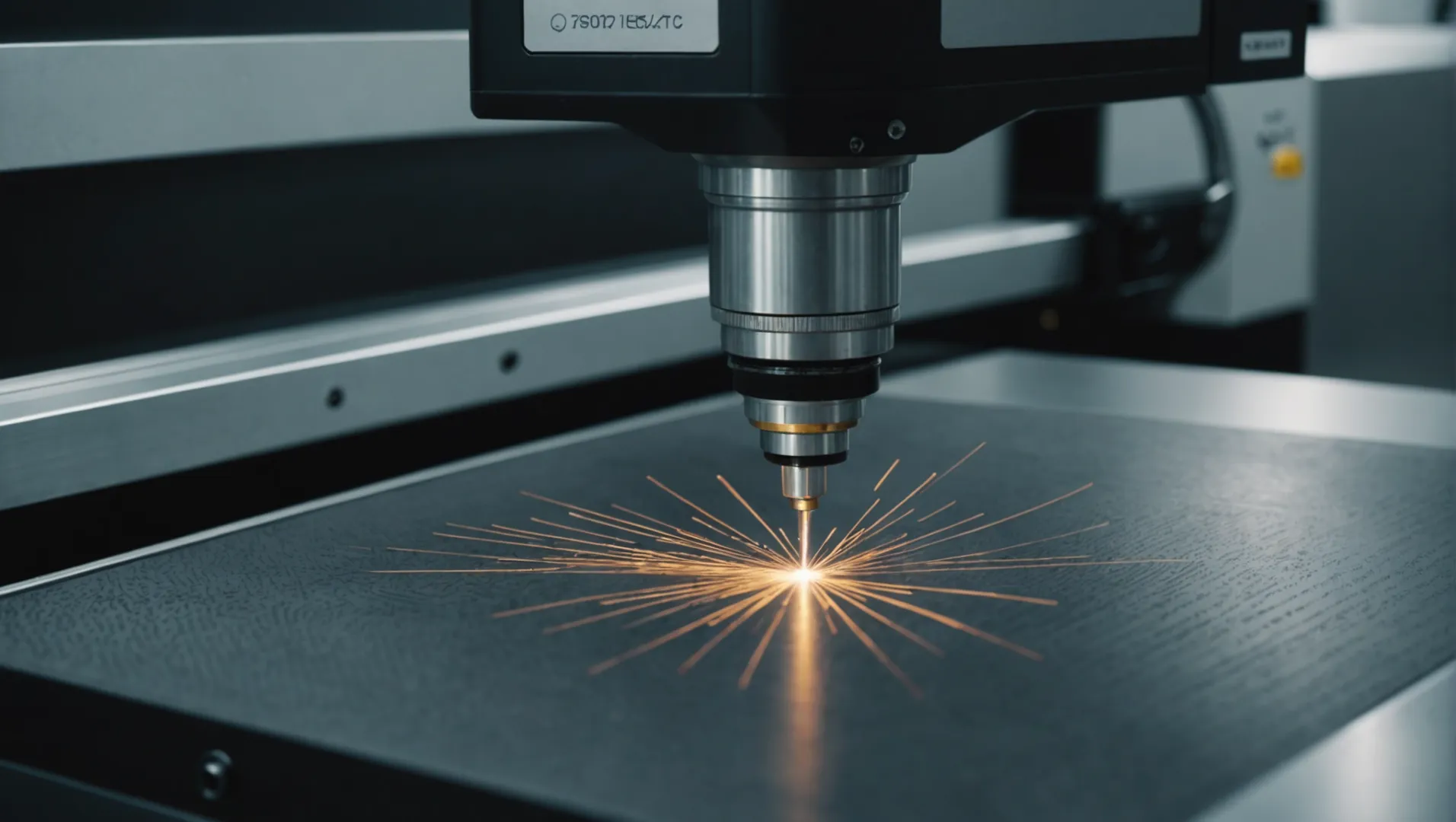 Eine Lasermarkierungsmaschine im Einsatz auf einer Metalloberfläche