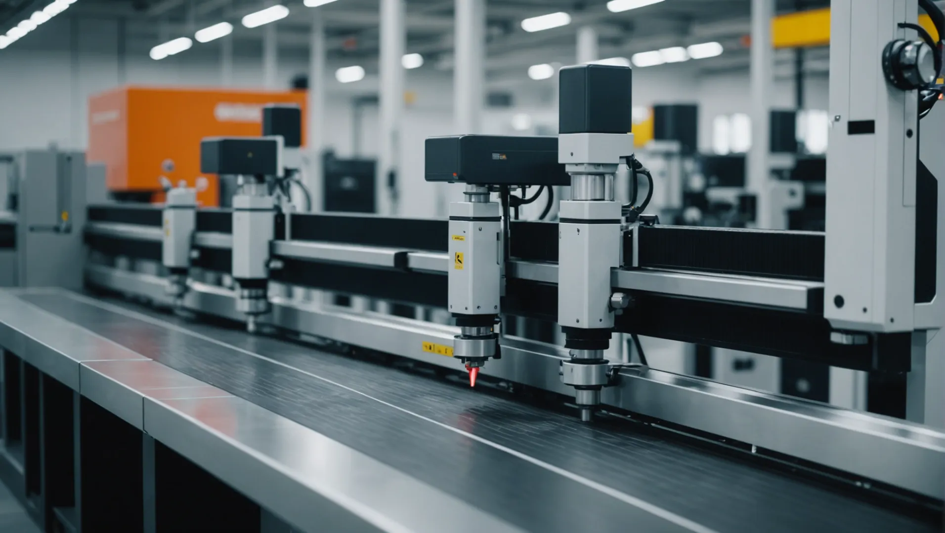A modern factory floor with multiple advanced laser marking machines in operation.