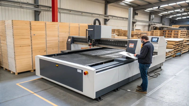 A modern fiber laser cutter in an industrial workshop