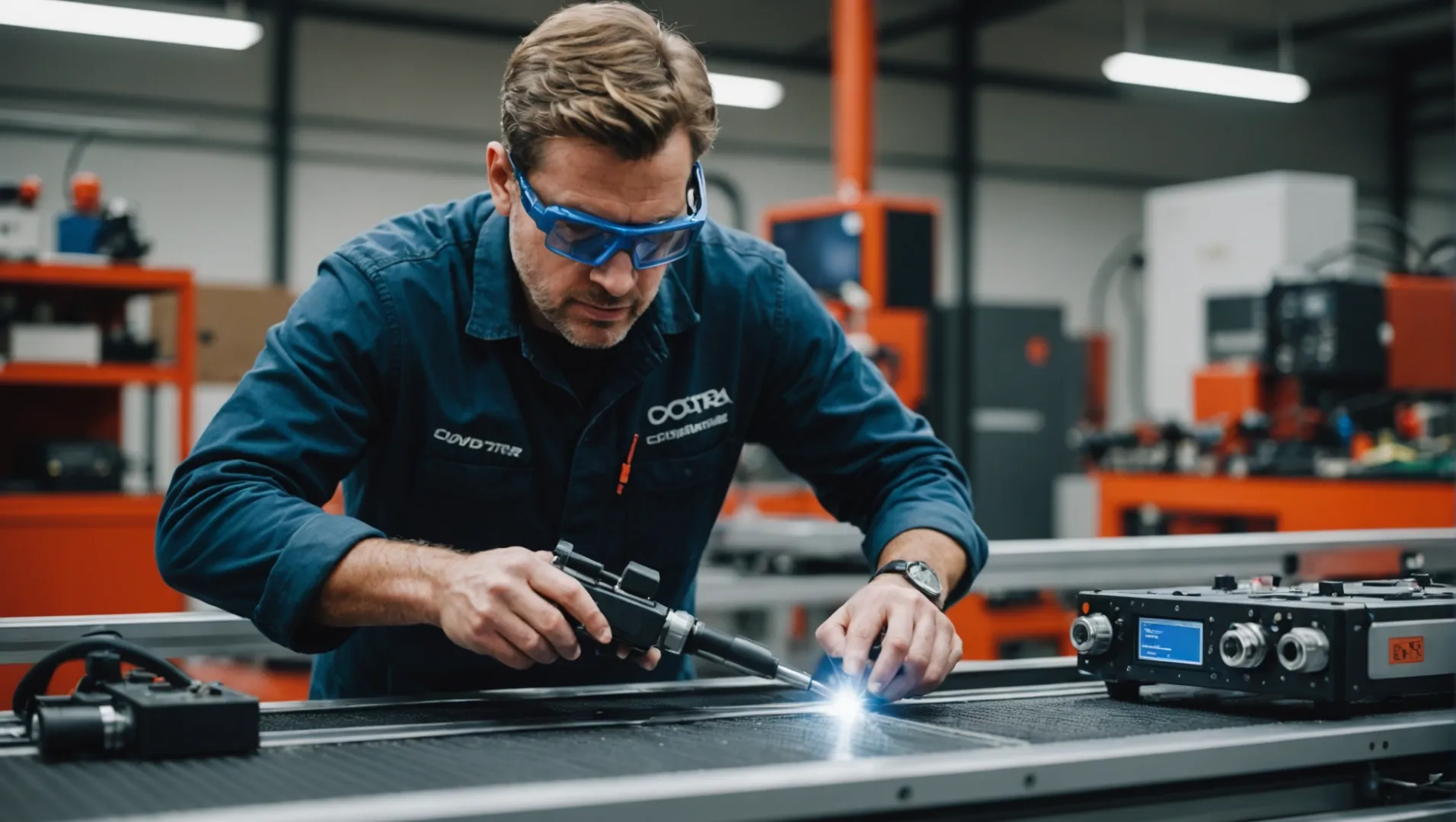 Technician refurbishing a fiber laser machine