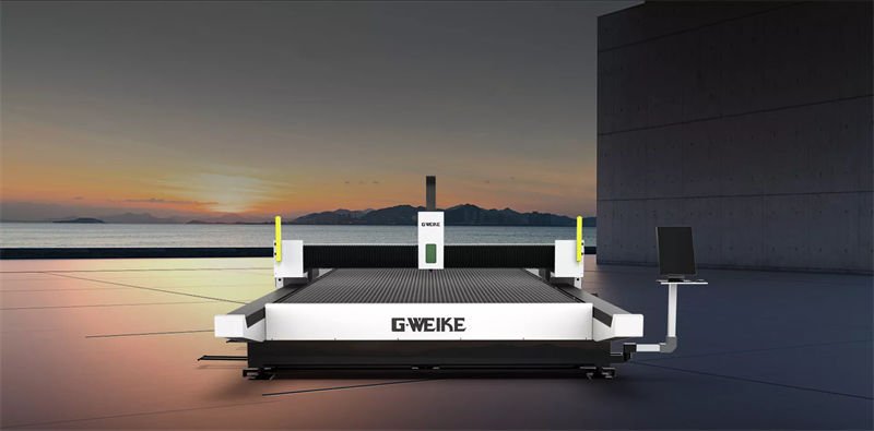 GWEIKE fiber laser cutting machine at sunset